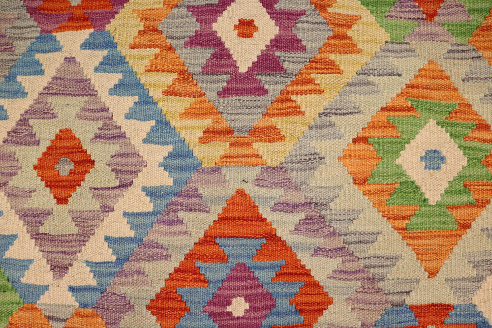 handmade Geometric Kilim Rust Blue Hand-Woven RECTANGLE 100% WOOL area rug 3 x 6