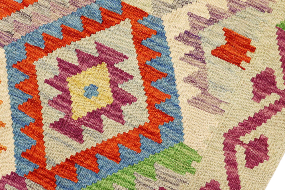 handmade Geometric Kilim Rust Blue Hand-Woven RECTANGLE 100% WOOL area rug 3 x 6