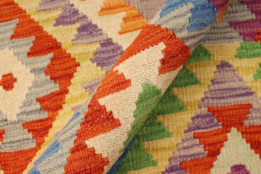 Flat Weave Kilim Antique Navaho Vintage handmade Geometric Kilim Rust Blue Hand-Woven Rectangle 100% Wool Area Rug 3x6 