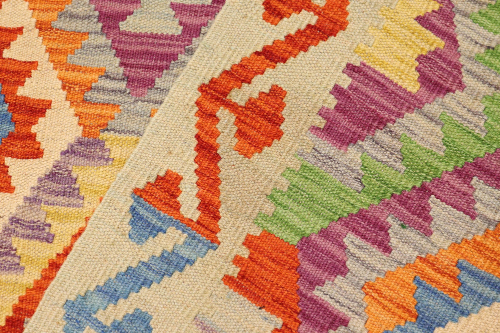 handmade Geometric Kilim Rust Blue Hand-Woven RECTANGLE 100% WOOL area rug 3 x 6
