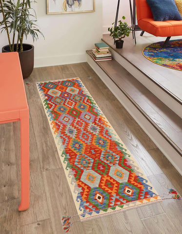 handmade Geometric Kilim Rust Beige Hand-Woven RUNNER 100% WOOL area rug 3 x 10