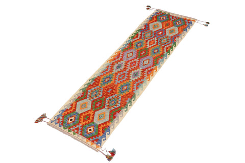 handmade Geometric Kilim Rust Beige Hand-Woven RUNNER 100% WOOL area rug 3 x 10