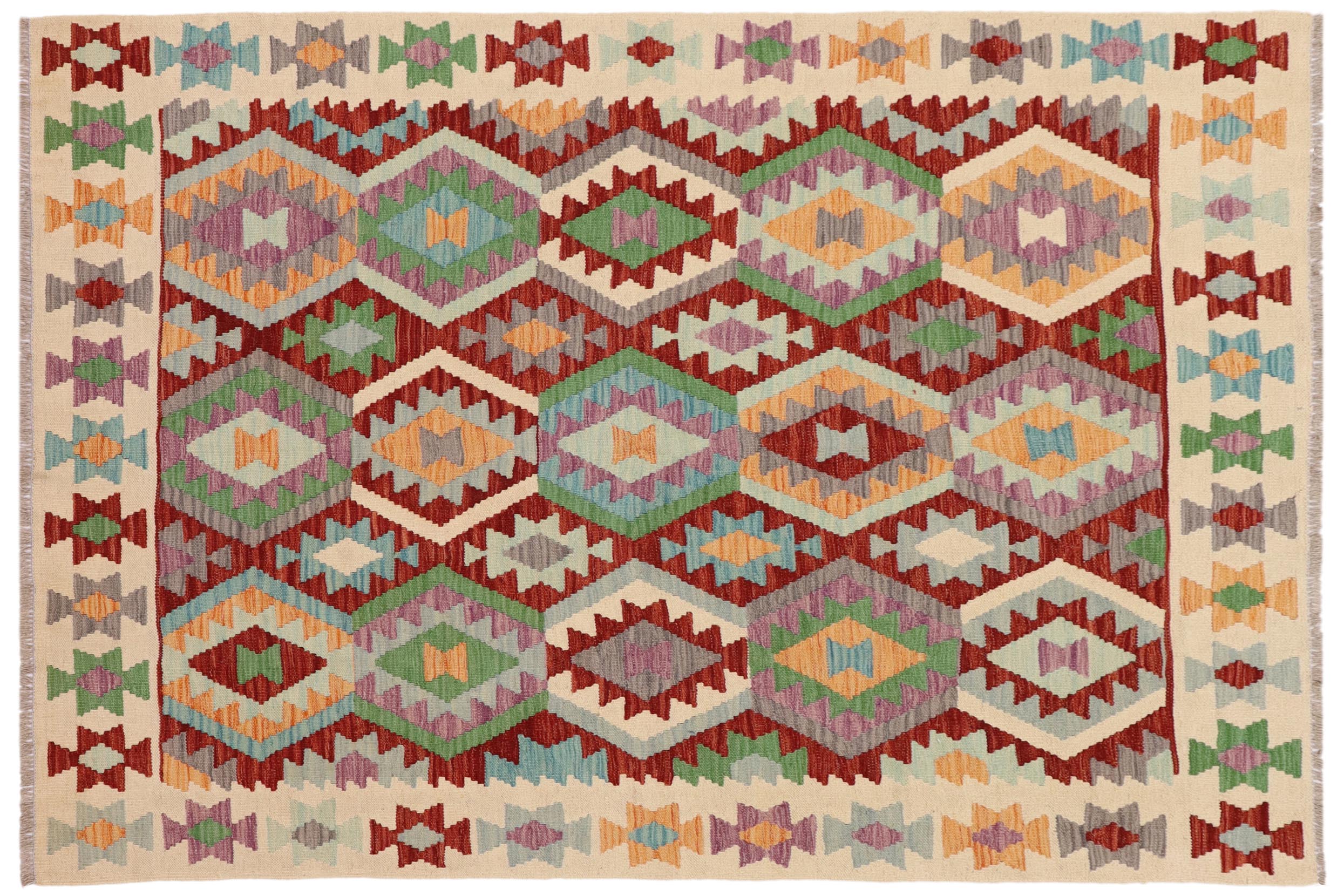 handmade Geometric Kilim Rust Beige Hand-Woven RECTANGLE 100% WOOL area rug 5x6