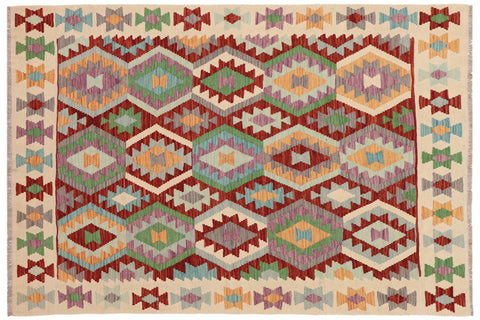 handmade Geometric Kilim Rust Beige Hand-Woven RECTANGLE 100% WOOL area rug 5x6