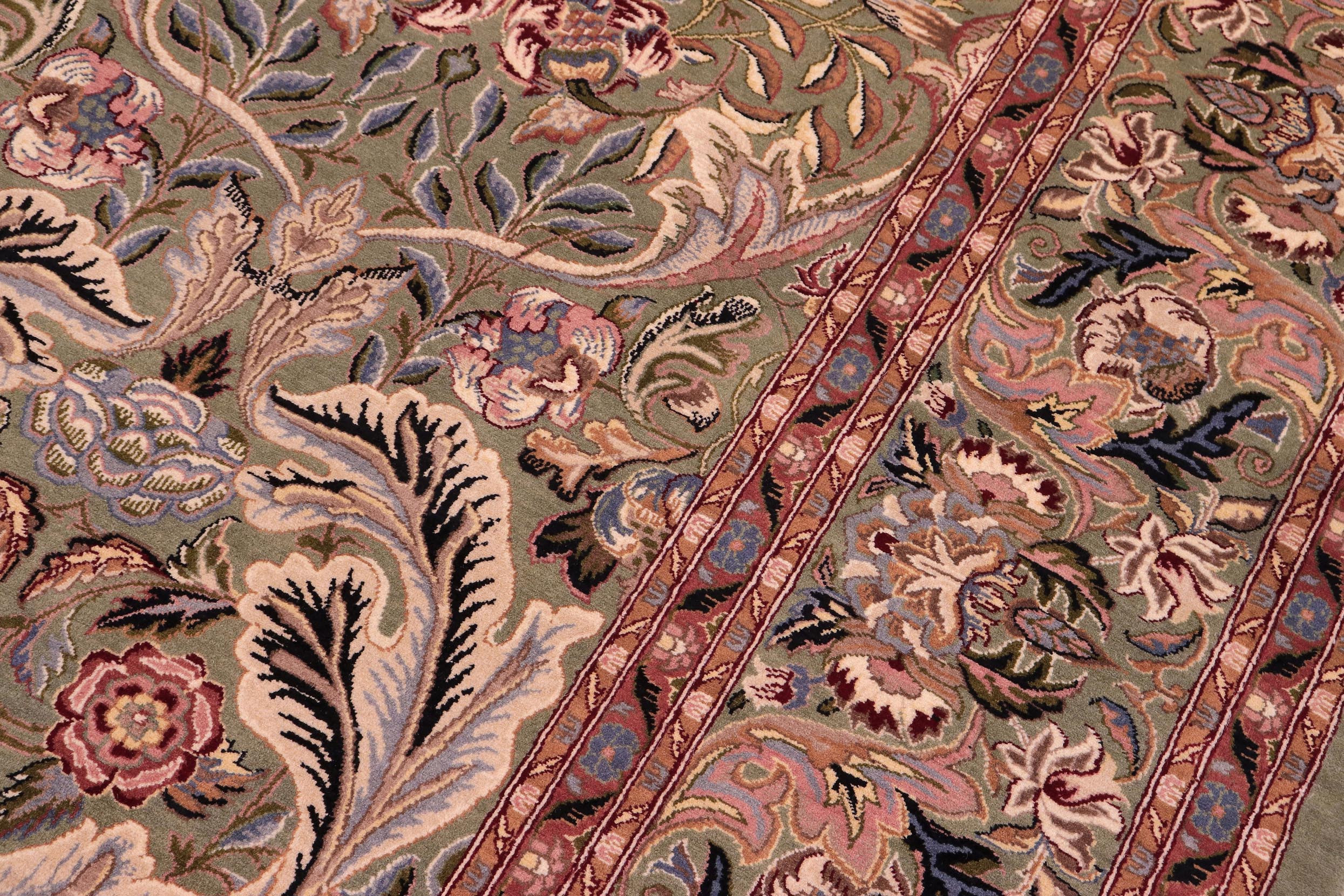 handmade Transitional Lily Green Rust Hand Knotted RECTANGLE 100% WOOL area rug 9x12