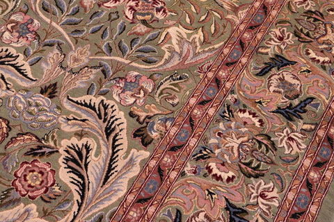 handmade Transitional Lily Green Rust Hand Knotted RECTANGLE 100% WOOL area rug 9x12
