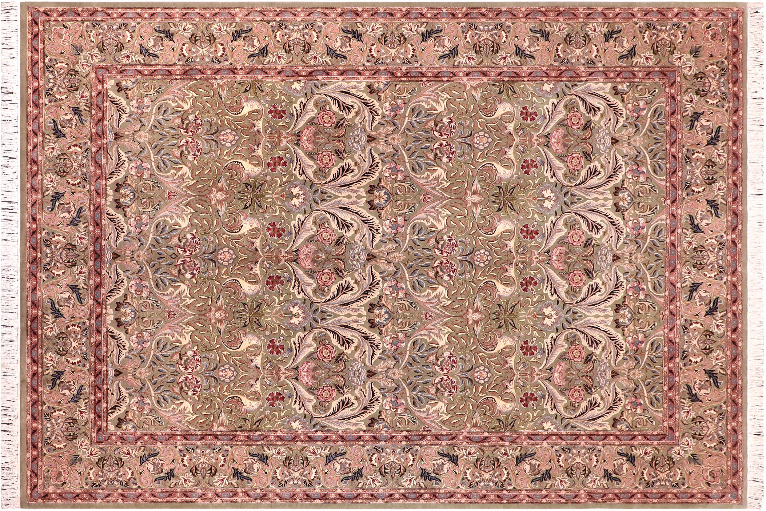 handmade Transitional Lily Green Rust Hand Knotted RECTANGLE 100% WOOL area rug 9x12