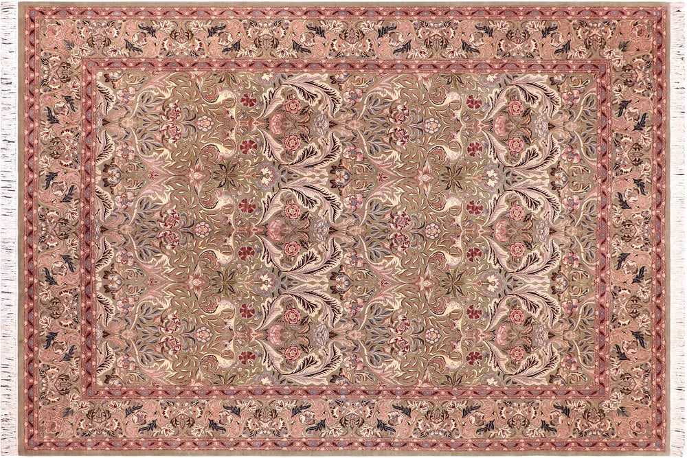 handmade Transitional Lily Green Rust Hand Knotted RECTANGLE 100% WOOL area rug 9x12