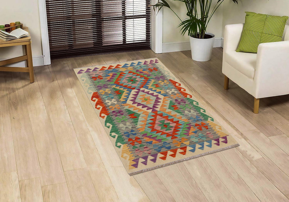 handmade Geometric Kilim Rust Gray Hand-Woven RECTANGLE 100% WOOL area rug 3' x 4'