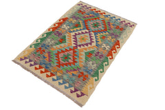 handmade Geometric Kilim Rust Gray Hand-Woven RECTANGLE 100% WOOL area rug 3' x 4'