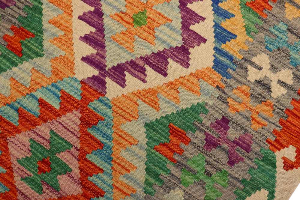 handmade Geometric Kilim Rust Gray Hand-Woven RECTANGLE 100% WOOL area rug 3' x 4'