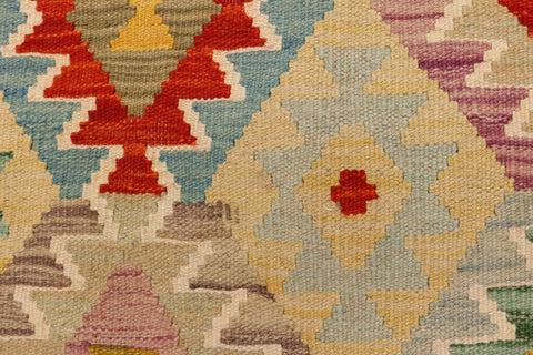 handmade Geometric Kilim Gold Blue Hand-Woven RUNNER 100% WOOL area rug 3 x 7