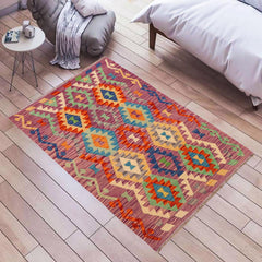 handmade Geometric Kilim Purple Rust Hand-Woven RECTANGLE 100% WOOL area rug 4 x 5