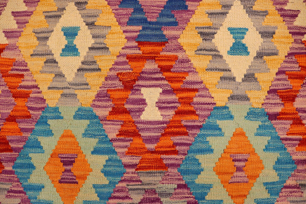 handmade Geometric Kilim Purple Rust Hand-Woven RECTANGLE 100% WOOL area rug 4 x 5