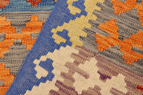 handmade Geometric Kilim Rust Blue Hand-Woven RUNNER 100% WOOL area rug 3' x 6'
