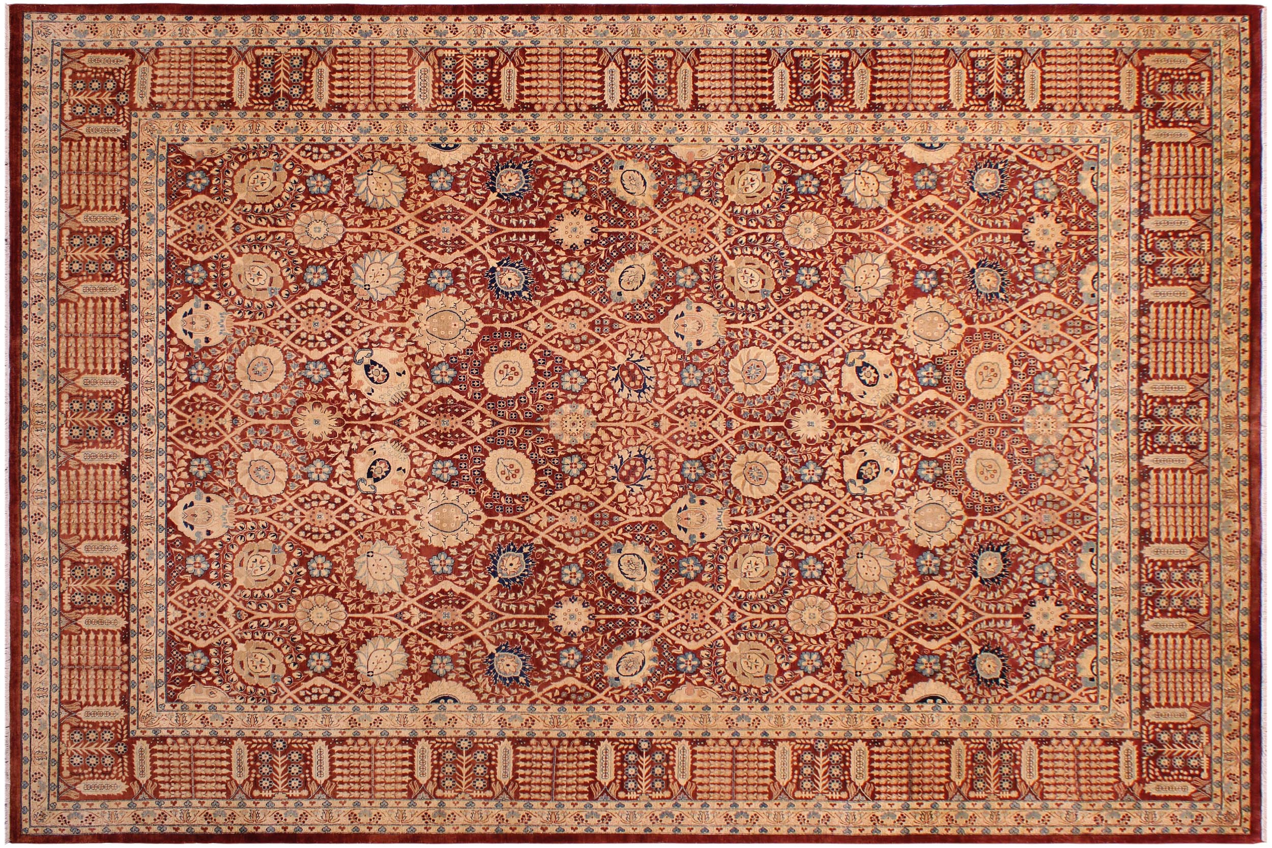 handmade Transitional Tabrizjalil Maroon Blue Hand Knotted RECTANGLE 100% WOOL area rug 9 x 12