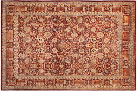 handmade Transitional Tabrizjalil Maroon Blue Hand Knotted RECTANGLE 100% WOOL area rug 9x12