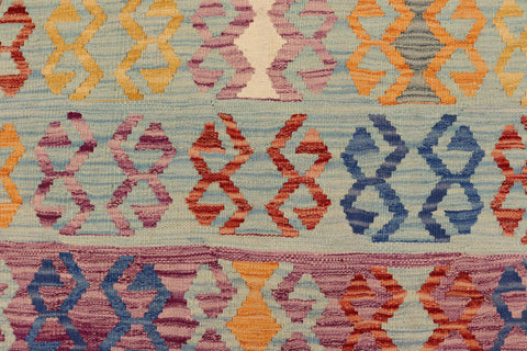 handmade Geometric Kilim Blue Beige Hand-Woven RECTANGLE 100% WOOL area rug 8 x 11