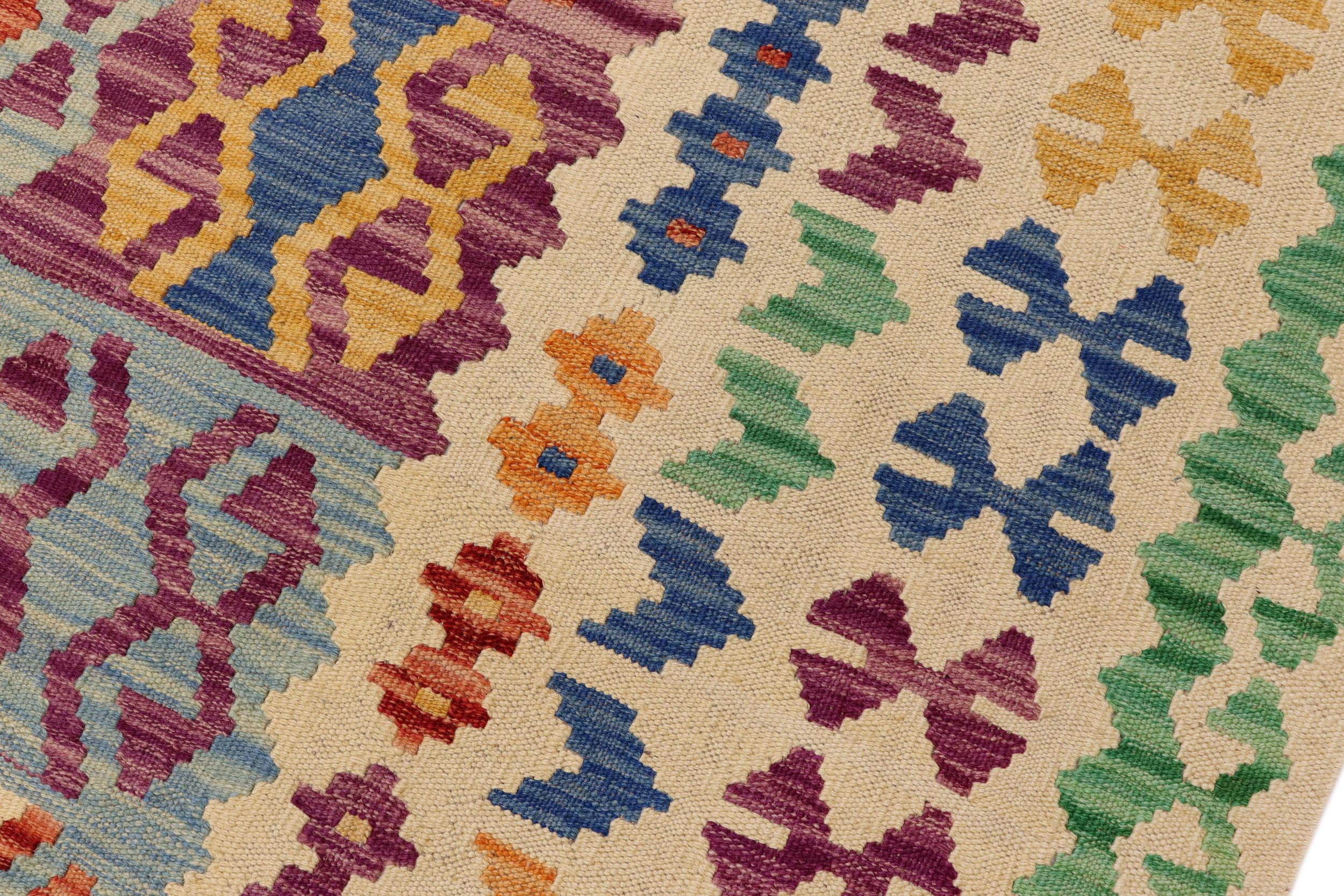 handmade Geometric Kilim Blue Beige Hand-Woven RECTANGLE 100% WOOL area rug 8 x 11