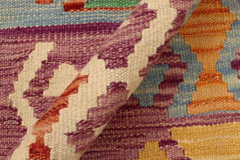 handmade Geometric Kilim Blue Beige Hand-Woven RECTANGLE 100% WOOL area rug 8 x 11