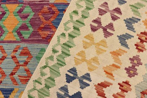 handmade Geometric Kilim Blue Beige Hand-Woven RECTANGLE 100% WOOL area rug 8 x 11