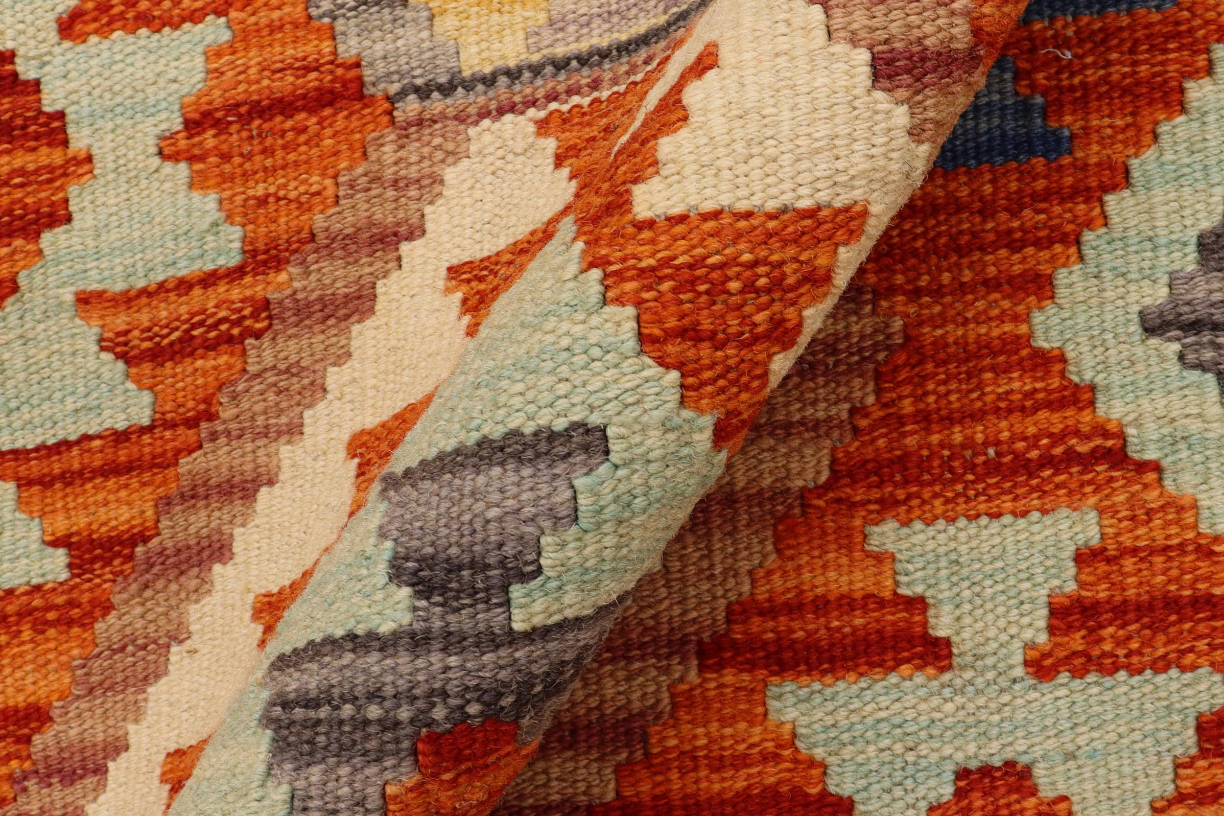 handmade Geometric Kilim Rust Beige Hand-Woven RECTANGLE 100% WOOL area rug 7 x 10