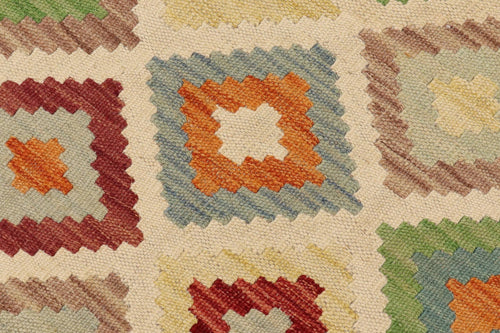 handmade Geometric Kilim Beige Blue Hand-Woven RECTANGLE 100% WOOL area rug 7 x 10