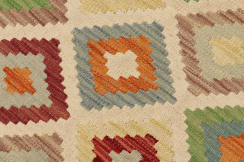 handmade Geometric Kilim Beige Blue Hand-Woven RECTANGLE 100% WOOL area rug 7 x 10