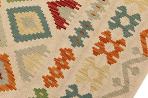 handmade Geometric Kilim Beige Blue Hand-Woven RECTANGLE 100% WOOL area rug 7 x 10