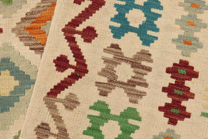 handmade Geometric Kilim Beige Blue Hand-Woven RECTANGLE 100% WOOL area rug 7 x 10
