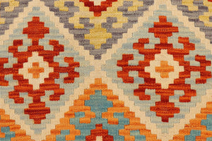 handmade Geometric Kilim Rust Blue Hand-Woven RECTANGLE 100% WOOL area rug 5 x 7