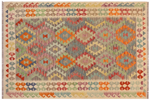 handmade Geometric Kilim Gray Beige Hand-Woven RECTANGLE 100% WOOL area rug 5x6