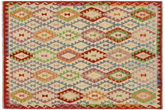handmade Geometric Kilim Beige Rust Hand-Woven RECTANGLE 100% WOOL area rug 6 x 7