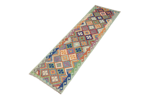handmade Geometric Kilim Rust Blue Hand-Woven RUNNER 100% WOOL area rug 3 x 10