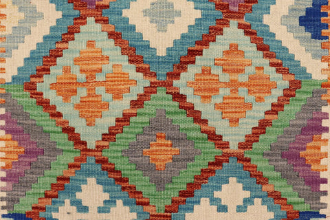 handmade Geometric Kilim Rust Blue Hand-Woven RUNNER 100% WOOL area rug 3 x 10