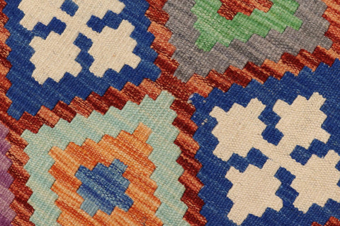 handmade Geometric Kilim Rust Blue Hand-Woven RUNNER 100% WOOL area rug 3 x 10