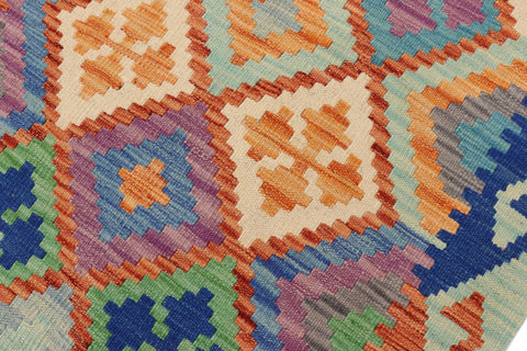 handmade Geometric Kilim Rust Blue Hand-Woven RUNNER 100% WOOL area rug 3 x 10