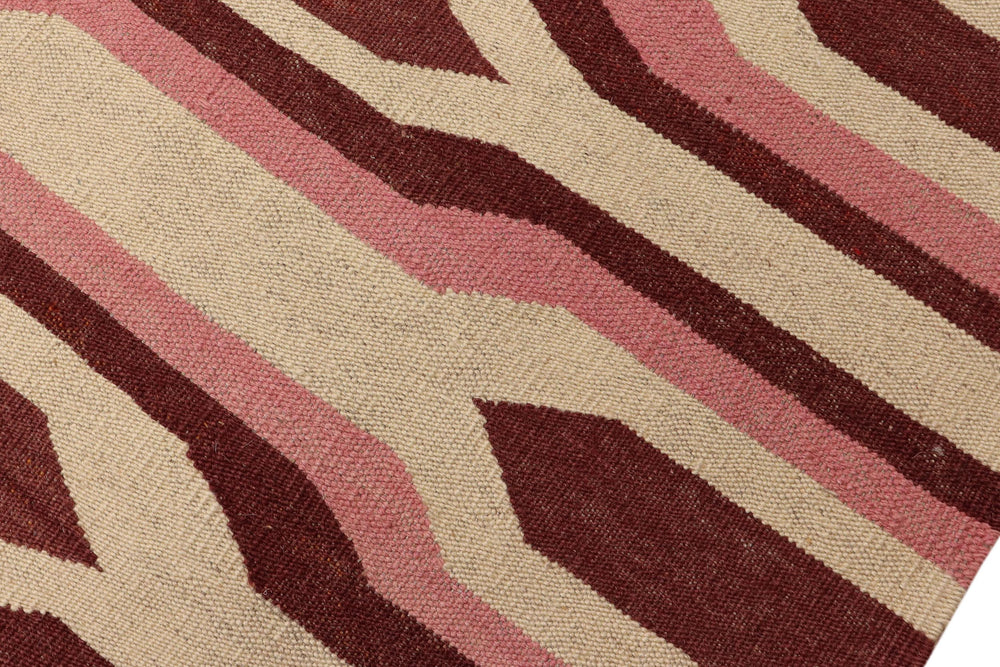 handmade Modern Kilim Beige Maroon Hand-Woven RECTANGLE 100% WOOL area rug 9x12