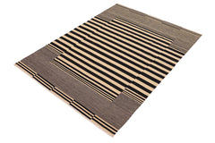 handmade Modern Kilim Beige Black Hand-Woven RECTANGLE 100% WOOL area rug 7' x 11'