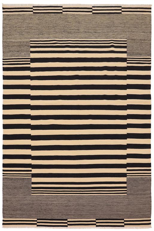 Flat Weave Kilim Antique Navaho Vintage handmade Modern Kilim Beige Black Hand-Woven Rectangle 100% Wool Area Rug 7x11 