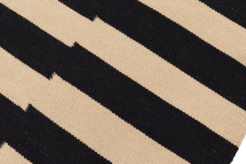 handmade Modern Kilim Beige Black Hand-Woven RECTANGLE 100% WOOL area rug 7' x 11'