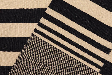 handmade Modern Kilim Beige Black Hand-Woven RECTANGLE 100% WOOL area rug 7' x 11'