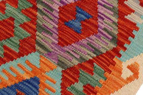 handmade Geometric Kilim Rust Beige Hand-Woven RUNNER 100% WOOL area rug 3 x 13