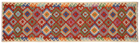 handmade Geometric Kilim Rust Beige Hand-Woven RUNNER 100% WOOL area rug 3 x 13