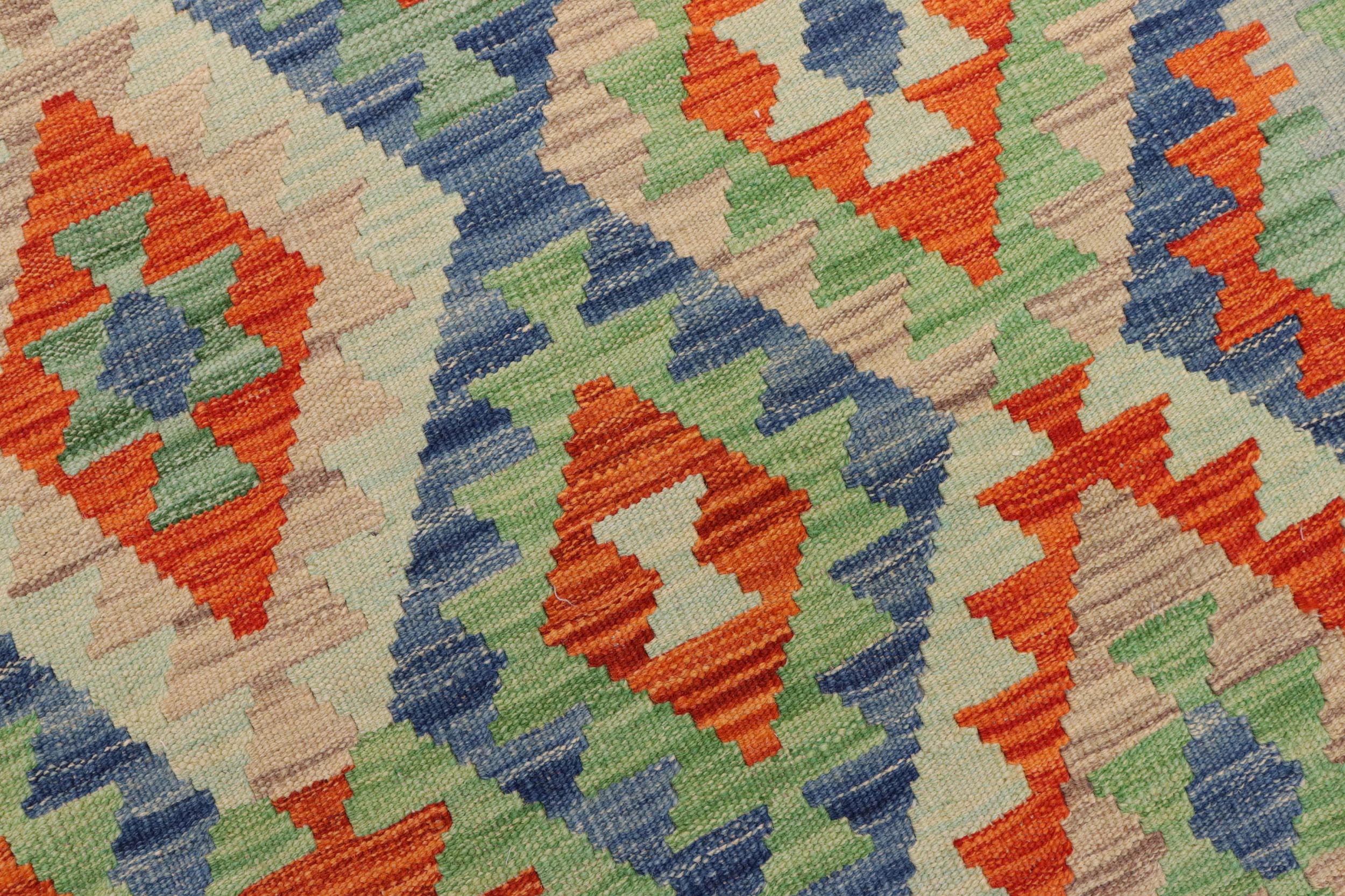 handmade Geometric Kilim Blue Rust Hand-Woven RECTANGLE 100% WOOL area rug 4 x 6