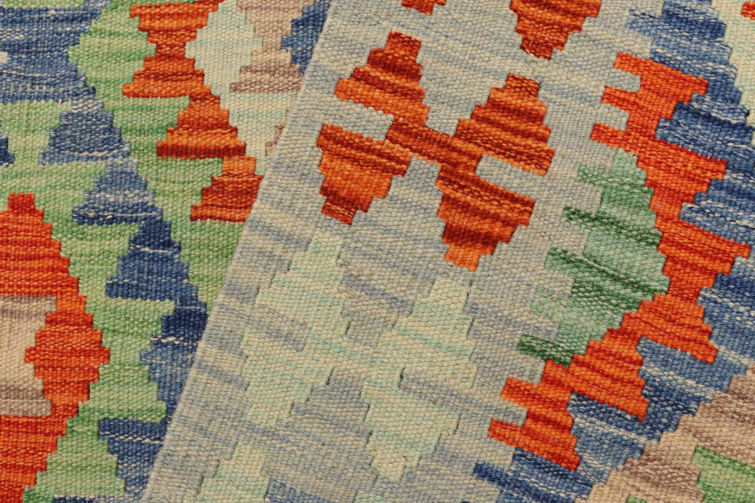 handmade Geometric Kilim Blue Rust Hand-Woven RECTANGLE 100% WOOL area rug 4 x 6