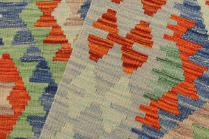handmade Geometric Kilim Blue Rust Hand-Woven RECTANGLE 100% WOOL area rug 4 x 6
