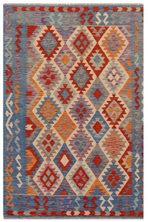Flat Weave Kilim Antique Navaho Vintage handmade Geometric Kilim Rust Blue Hand-Woven Rectangle 100% Wool Area Rug 5x6 