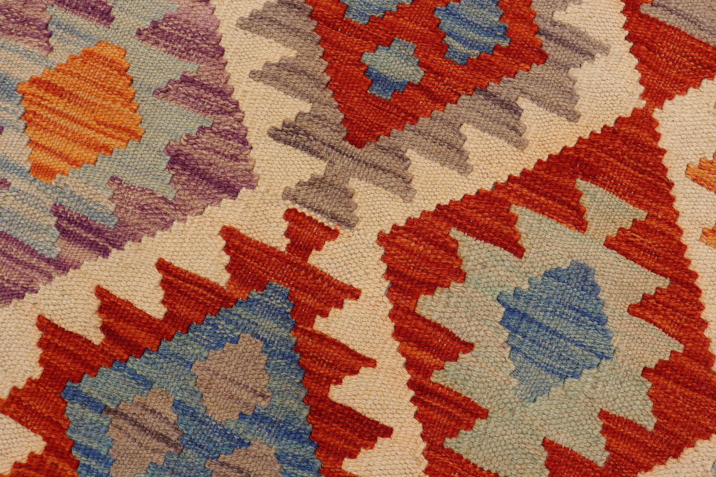handmade Geometric Kilim Rust Blue Hand-Woven RECTANGLE 100% WOOL area rug 5x6
