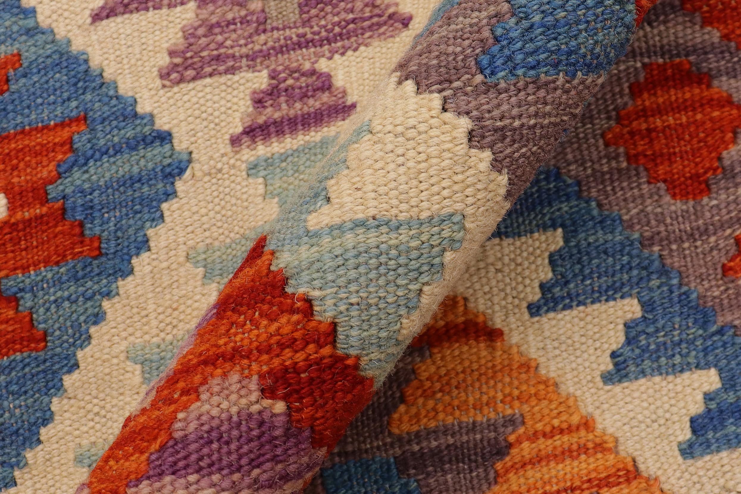 handmade Geometric Kilim Rust Blue Hand-Woven RECTANGLE 100% WOOL area rug 5x6